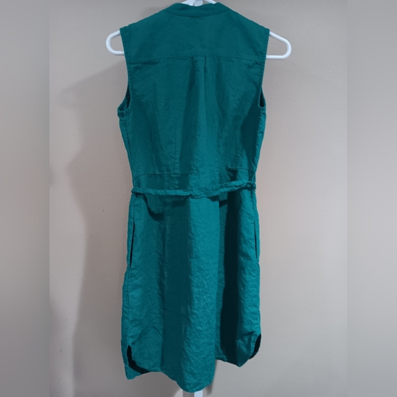 L.L. Bean Women's (Size 4P) Dark Green Button Sleeveless Dress with Ties - Picture 4 of 11